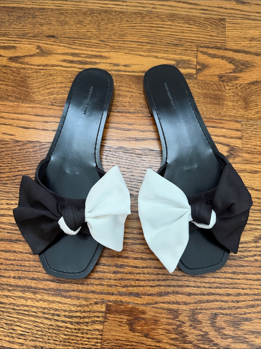 Something Navy Black and White Bow Slide Sandals - Women